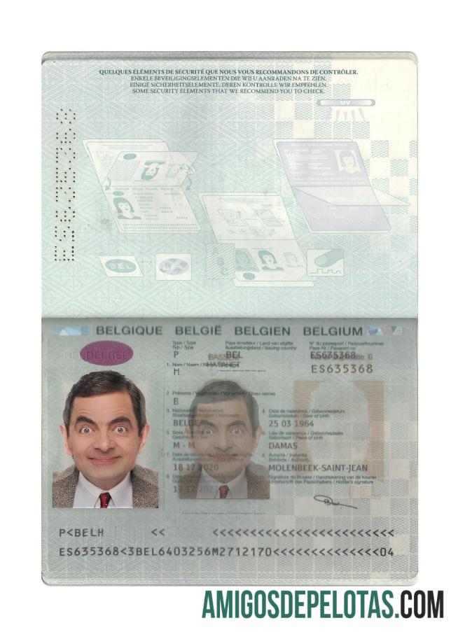 Passaporte Bélgica 2020 Presente exemplo
